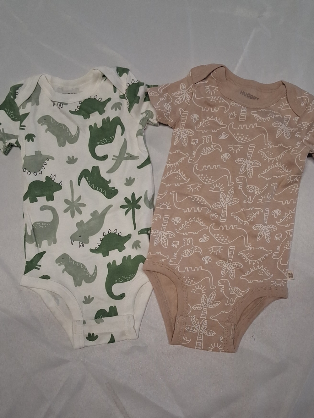 Toddler Dinosaur Print One-Piece Bodysuit Set - Green & Tan
